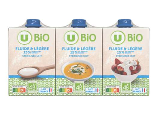 Crème fluide et légère 15% MG BIO, U BIO (3 x 20 cl)