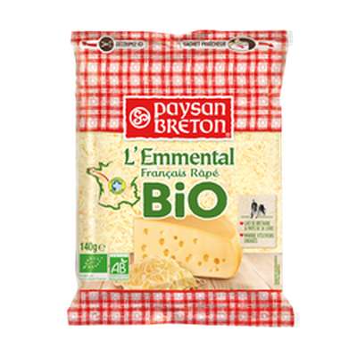 Emmental BIO rapé au lait pasteurisé 29% MG, Paysan Breton (140 g)