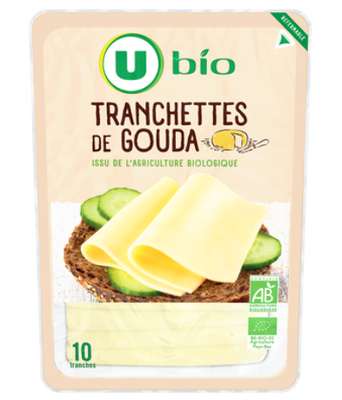 Gouda affinage 4 semaines lait pasteurisé 28% mg en tranches, U Bio (200 g)