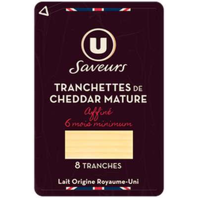 Tranchettes de cheddar mature 6 mois, U Saveurs (8 tranches, 150 g)