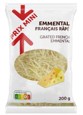 Emmental râpé pasteurisé 30% de mg, Prix Mini (200 g)