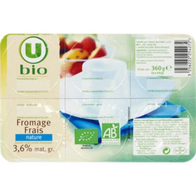 Fromage frais nature au lait pasteurisé BIO, U (6 x 60 g)