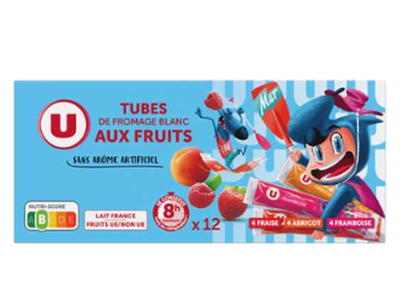Fromage blanc pasteurisé sucré aux fruits en tubes Mat & Lou, U (12 x 40 g)