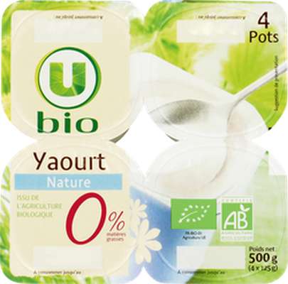 Yaourt nature 0% de MG BIO, U (4 x 125 g)