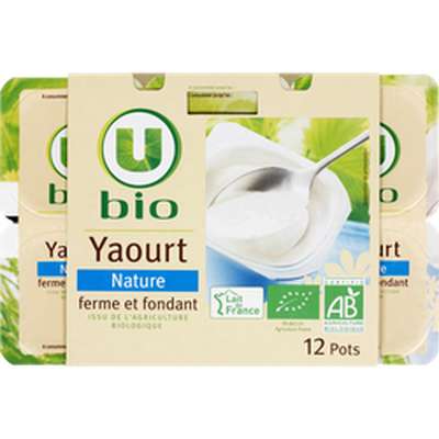 Yaourts nature ferme et fondant BIO, U (12 x 125 g)