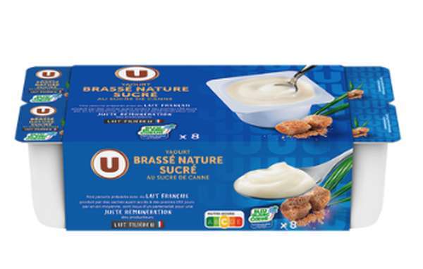 Yaourt brassé nature sucré au sucre de canne, U (8 x 125 g)