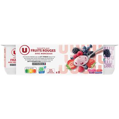 Yaourts aux fruits rouges et morceaux, U (8 x 125 g)