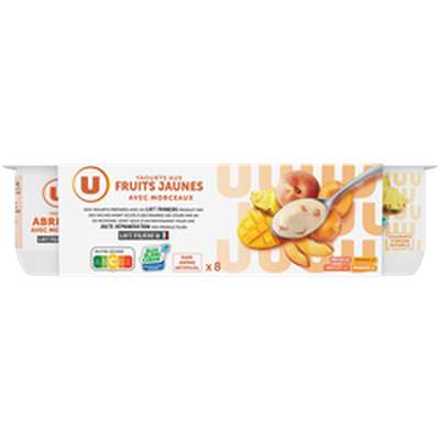 Yaourts aux fruits jaunes et morceaux, U (8 x 125 g)