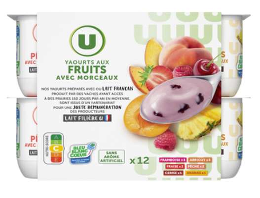 Yaourt aux morceaux de fruits panachés, U (12 x 125 g)