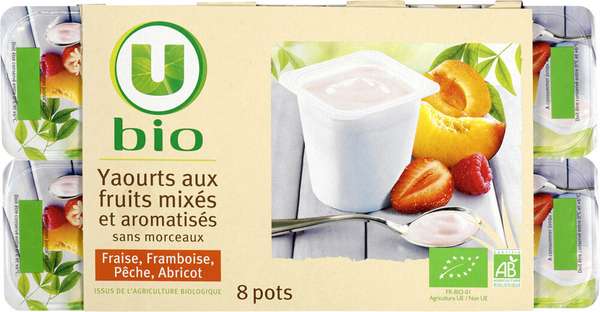 Yaourts aux fruits mixés aromatisés BIO, U (8 x 100 g)
