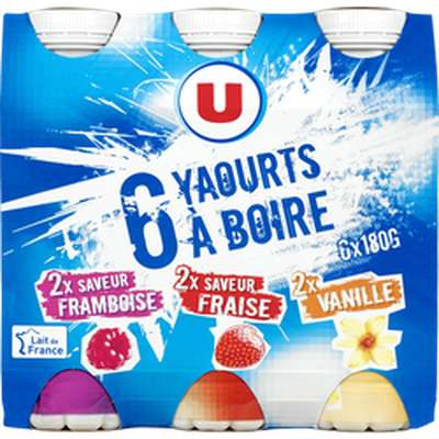Yaourts à boire fraise vanille framboise, U (6 x 180 g)