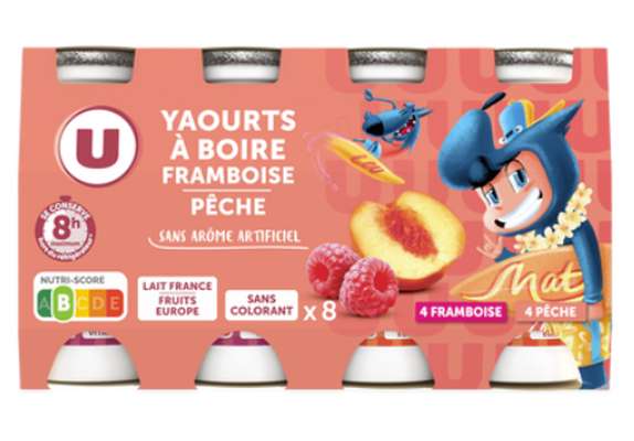 Yaourt à boire aromatisé pêche et framboise Mat & Lou, U (8 x 100 g)