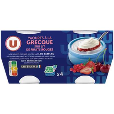 Yaourts à la grecque sur lit de fruits rouges, U (4 x 150 g)