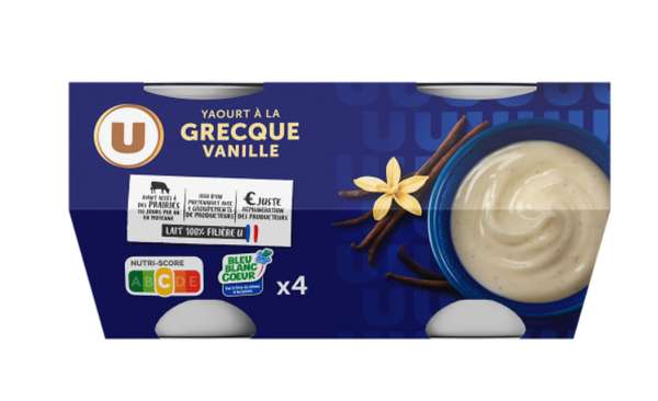 Yaourt à la grecque saveur vanille, U (4 x 150 g)