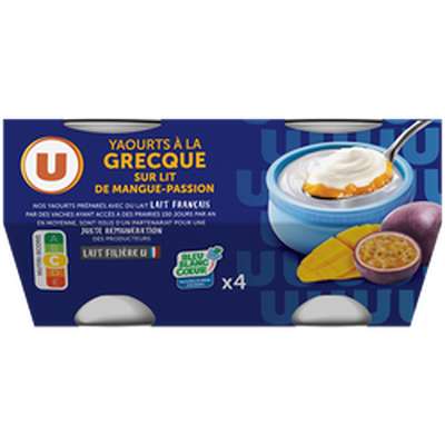 Yaourts à la grecque sur lit de mangue-passion, U (4 x 150 g)
