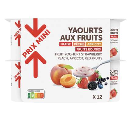 Yaourts brassés aux morceaux de fruits, U  (12 x 125 g)