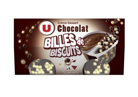 Crème dessert au chocolat et billes au chocolat, U (4 x117 g)