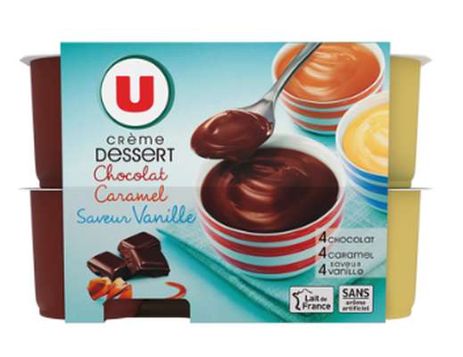 Crème dessert assortiment chocolat-caramel-vanille, U (12 x 125 g)