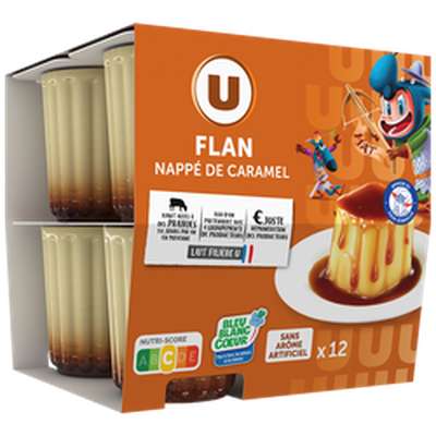 Dessert lacté flan goût vanille nappé caramel, U (12 x 100 g)