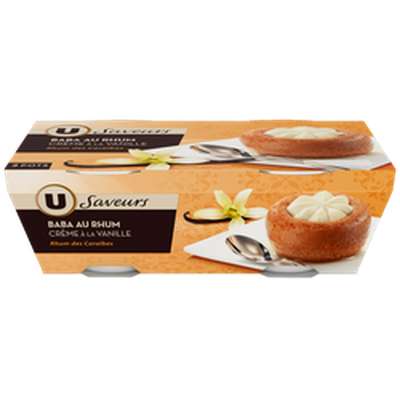 Baba au rhum crème vanille, U Saveurs (2 x 140 g)
