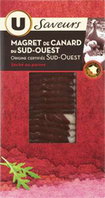 Magret de canard du IGP Sud-Ouest séché au poivre, U Saveurs (90 g)