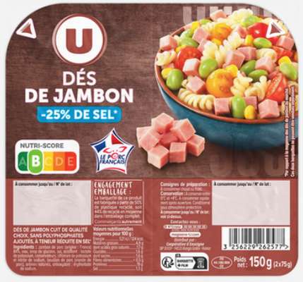 Dés de jambon -25% de sel, U (150 g)