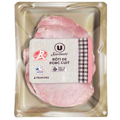 Rôti de porc cuit Label rouge, U Saveurs (4 tranches, 160 g)