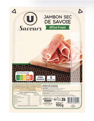 Jambon de Savoie, U Saveurs (6 tranches, 100 g)