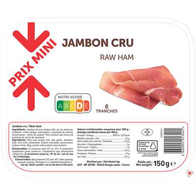 Jambon cru, Prix Mini (8 tranches, 150 g)