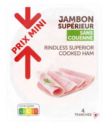 Jambon supérieur découenné et dégraissé, Prix Mini (4 tranches, 200 g)
