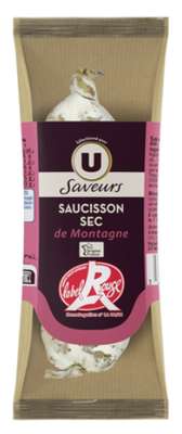 Saucisson sec de montagne pur porc Label Rouge, U Saveurs (250 g)
