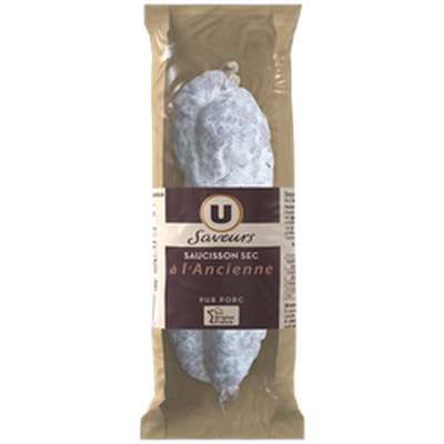 Saucisson sec pur porc à l'ancienne, U Saveurs (300 g)