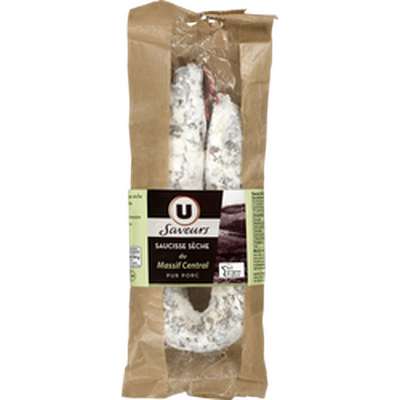 Saucisse sèche pur porc courbe du Massif Centrale, U Saveurs (250 g)