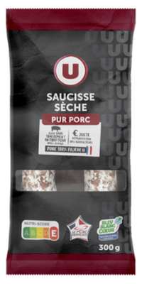 Saucisse sèche courbe pur porc, U (300 g)