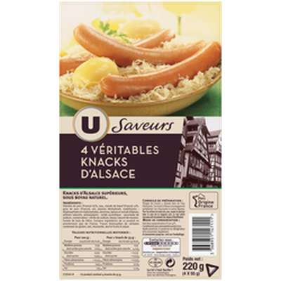 Véritable knacks d'Alsace, U Saveurs (x 4, 220 g)