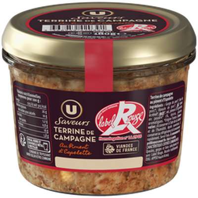 Terrine de campagne Label Rouge au piment d'Espelette, U Saveurs (180 g)