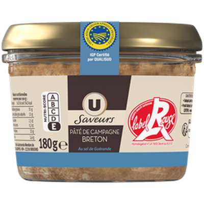 Pâté de campagne Breton Label Rouge au sel de Guérande IGP, U Saveurs (180 g)