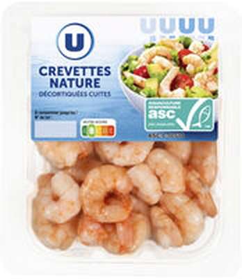 Crevettes nature décortiquées cuites, U (100 g)