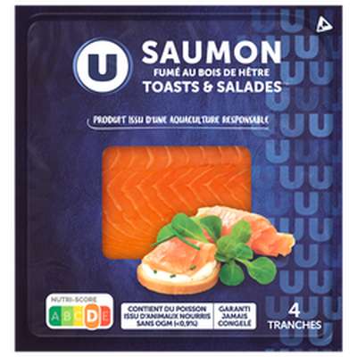 Saumon fumé de Norvège toasts et salades, U (4 tranches, 80 g)