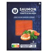 Saumon fumé Atlantique, toasts et salades, U (8 tranches, 160 g)