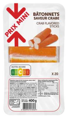 Bâtonnets de chair de poisson saveur crabe, Prix Mini (x 20, 400 g)