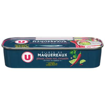 Conserve de filets de maquereaux au piment, citron vert et coriandre, U (169 g)