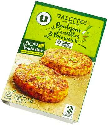 Galettes céréales boulgour, lentilles et poireaux, U Bon & Végétarien (200 g)