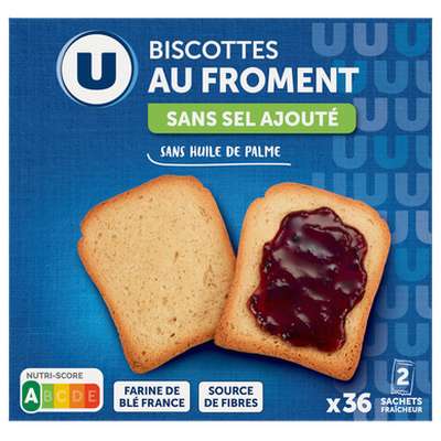 Biscottes pauvres en sel, U (x 36 tranches, 300 g)