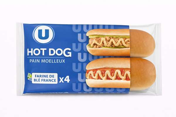 Pain spécial hot dog, U (x 4, soit 250 g)