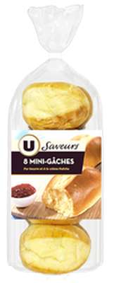 Mini gâche pur beurre à la crème fraîche, U Saveurs (8 x 45 g)