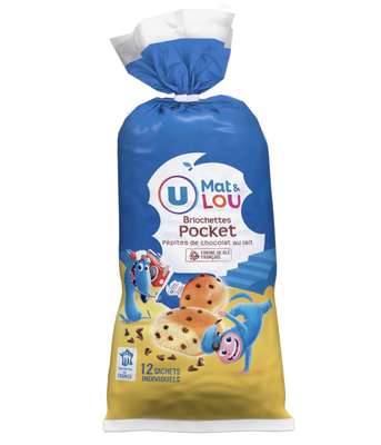 Briochettes pocket pépites de chocolat au lait, U Mat & Lou ( x12, 420 g)