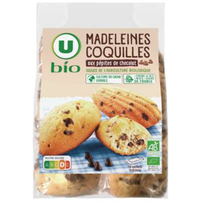 Madeleines coquilles pépites de chocolat BIO, U Bio (250 g)