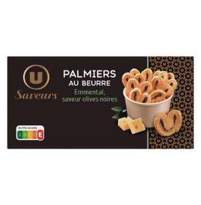 Biscuits apéritifs palmiers saveur olives, U Saveurs (80 g)