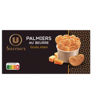Palmiers feuilletés au beurre et aux fromages, U Saveurs (80 g)